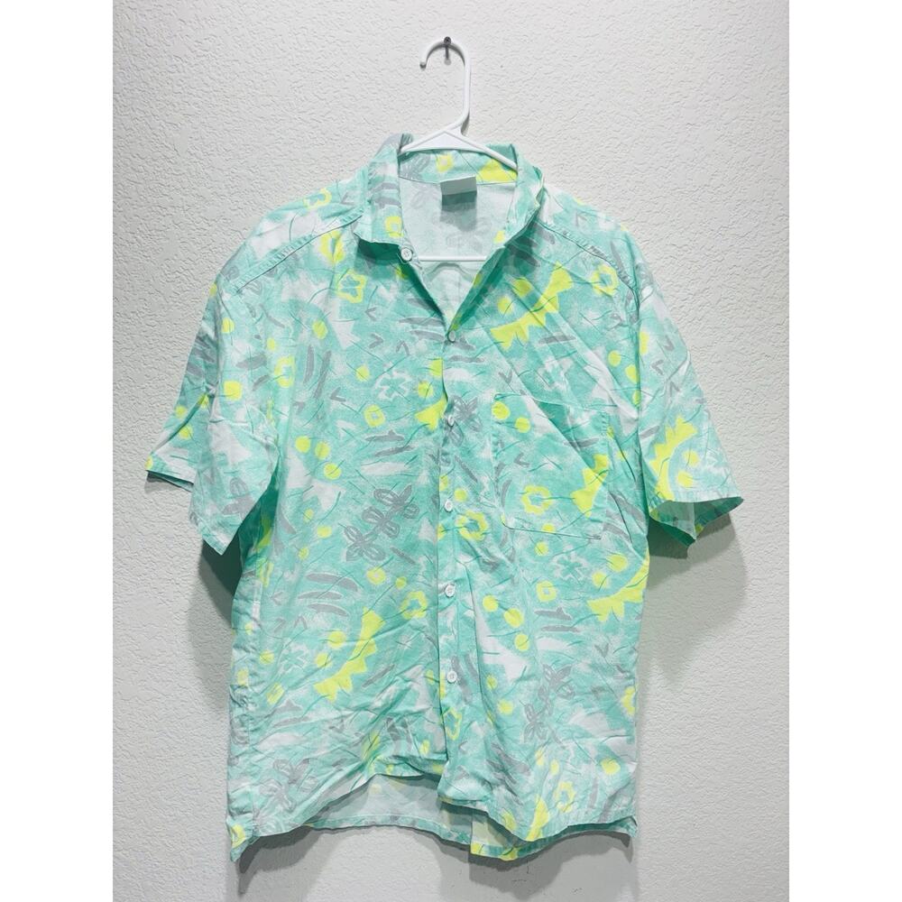 Vintage Surf Gear Shirt 80s Pastel Greens Abstract Medium